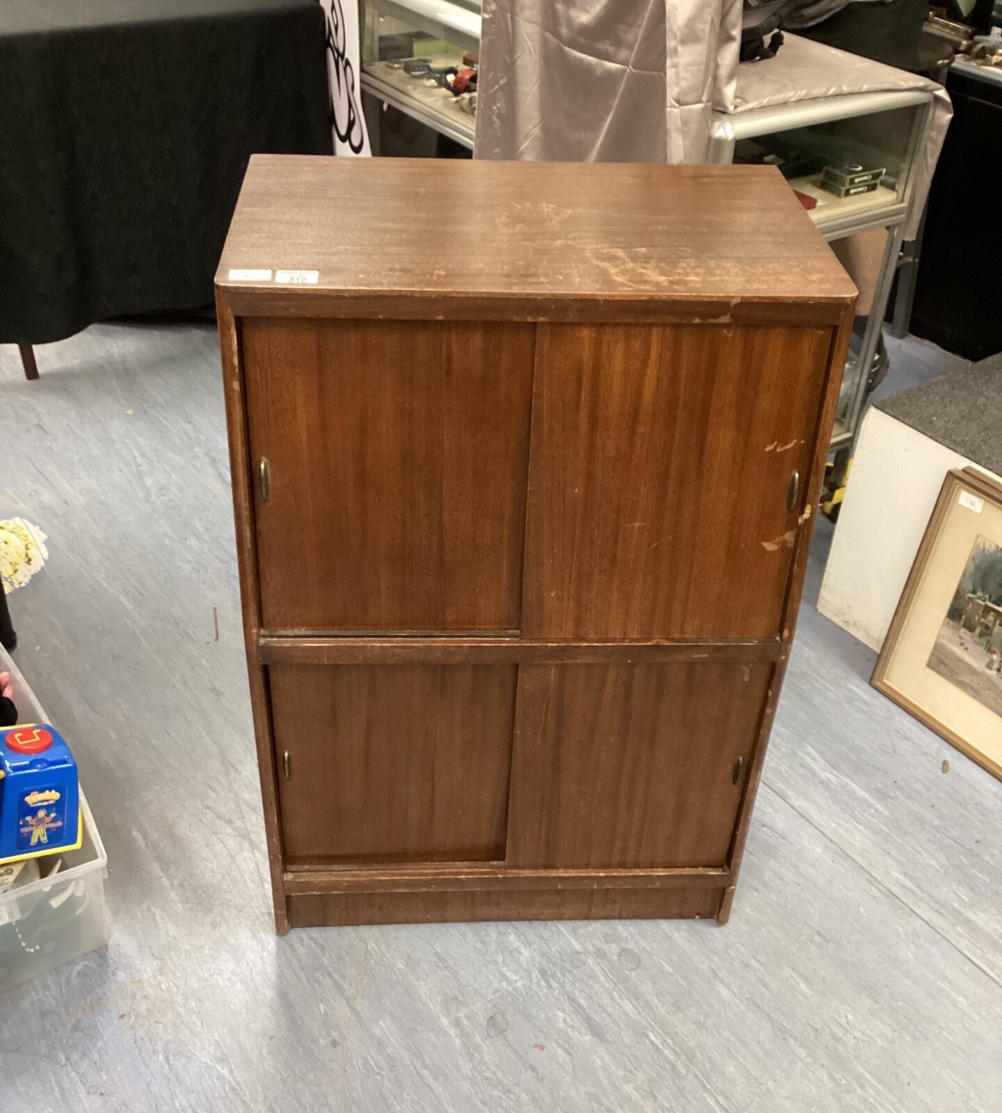 herbert gibbs Darkwood vintage sliding door vinyl record storage cabinet