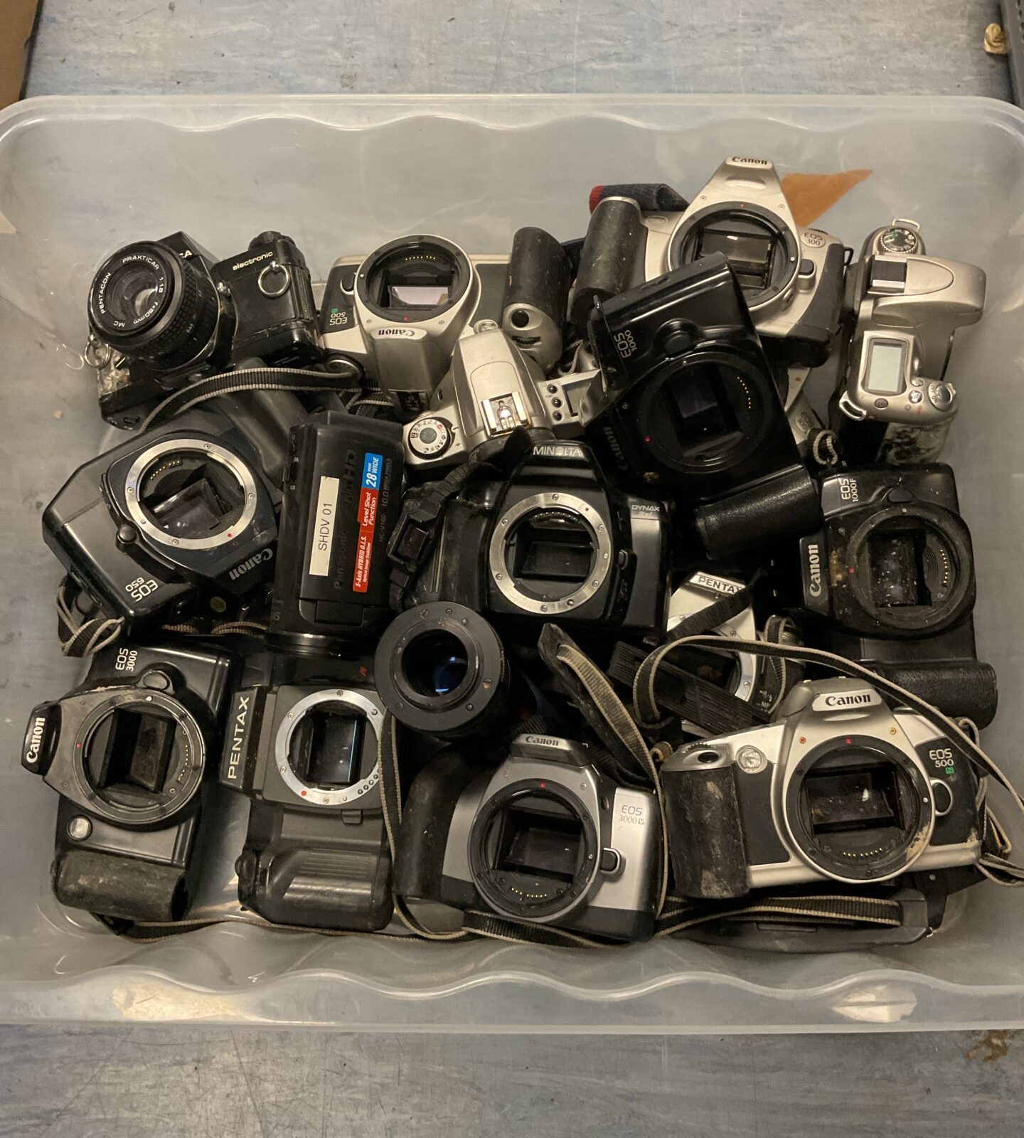 Tray of cameras including canon & minolta