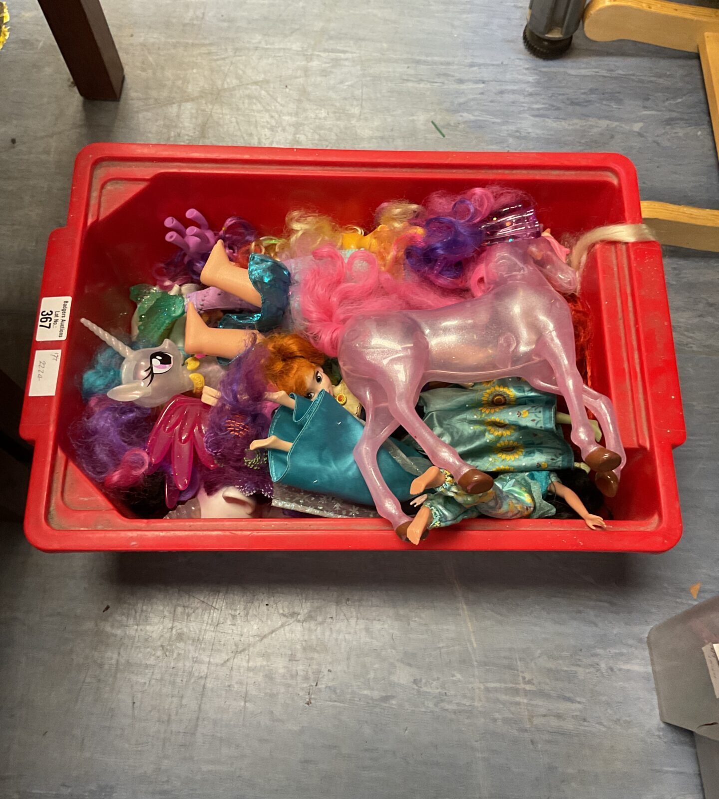 Box of my little pony toys with dolls inc frozen