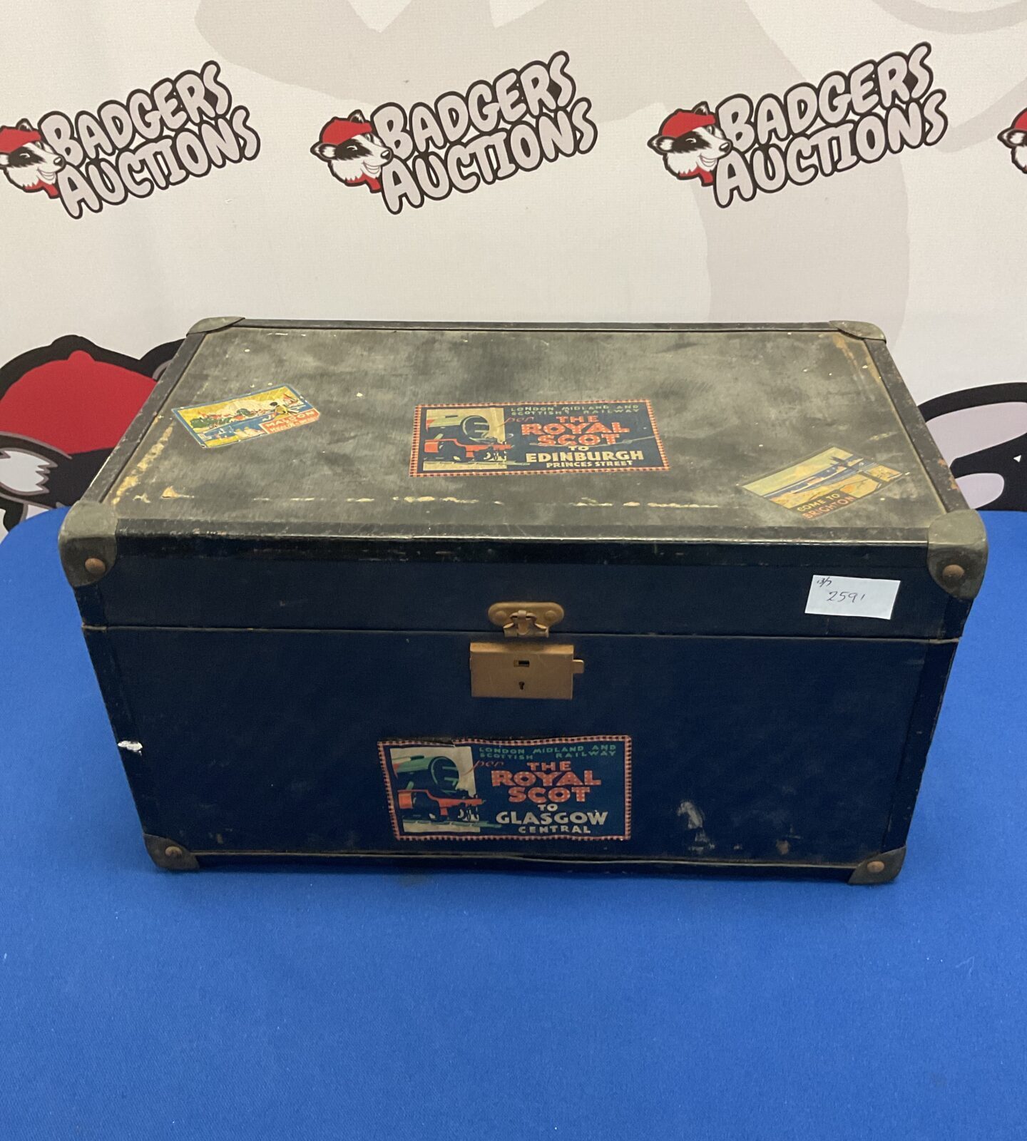 Vintage childs travel trunk with the royal scot stickers