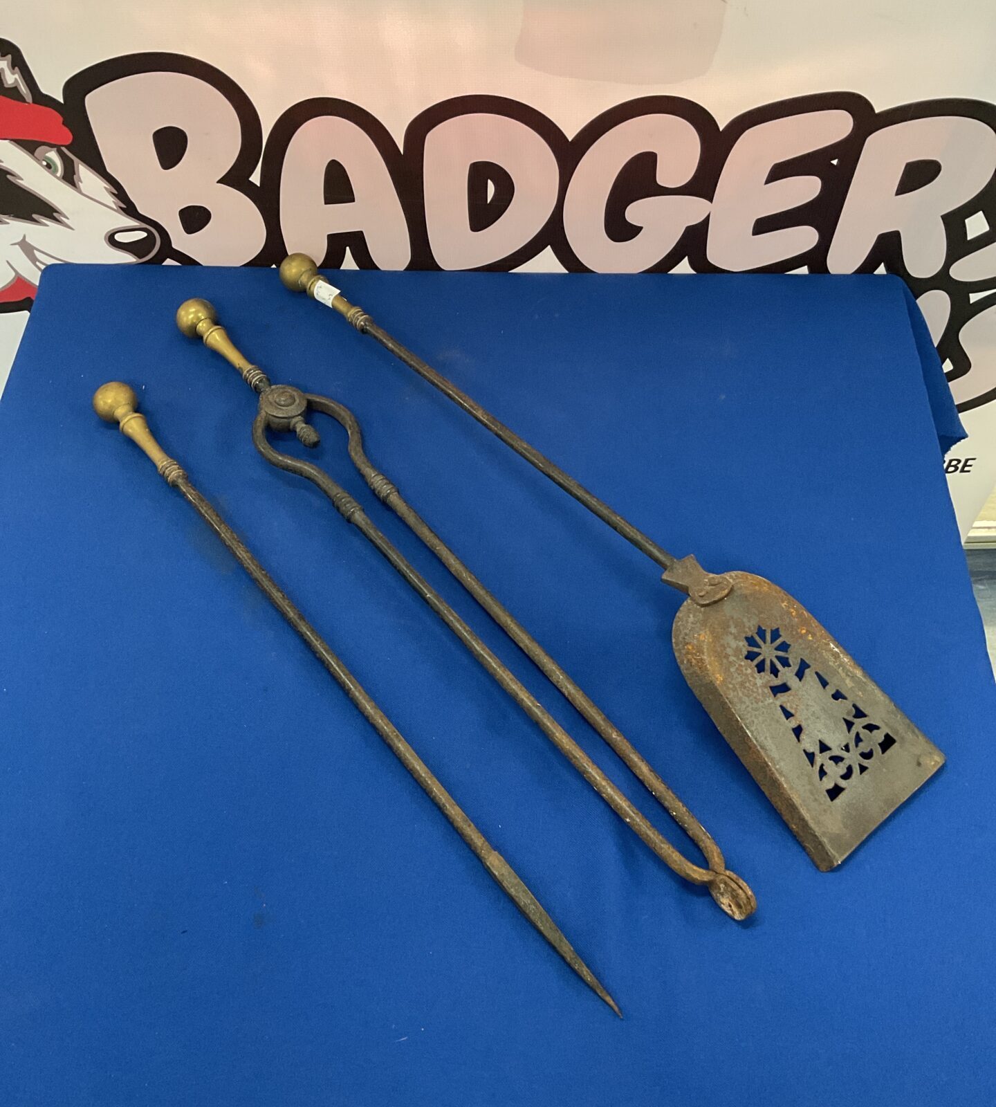 Victorian iron & brass fireplace tools