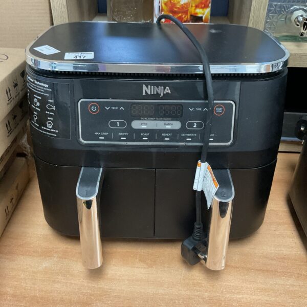 Black Ninja Dual Zone Air Fryer with digital display.