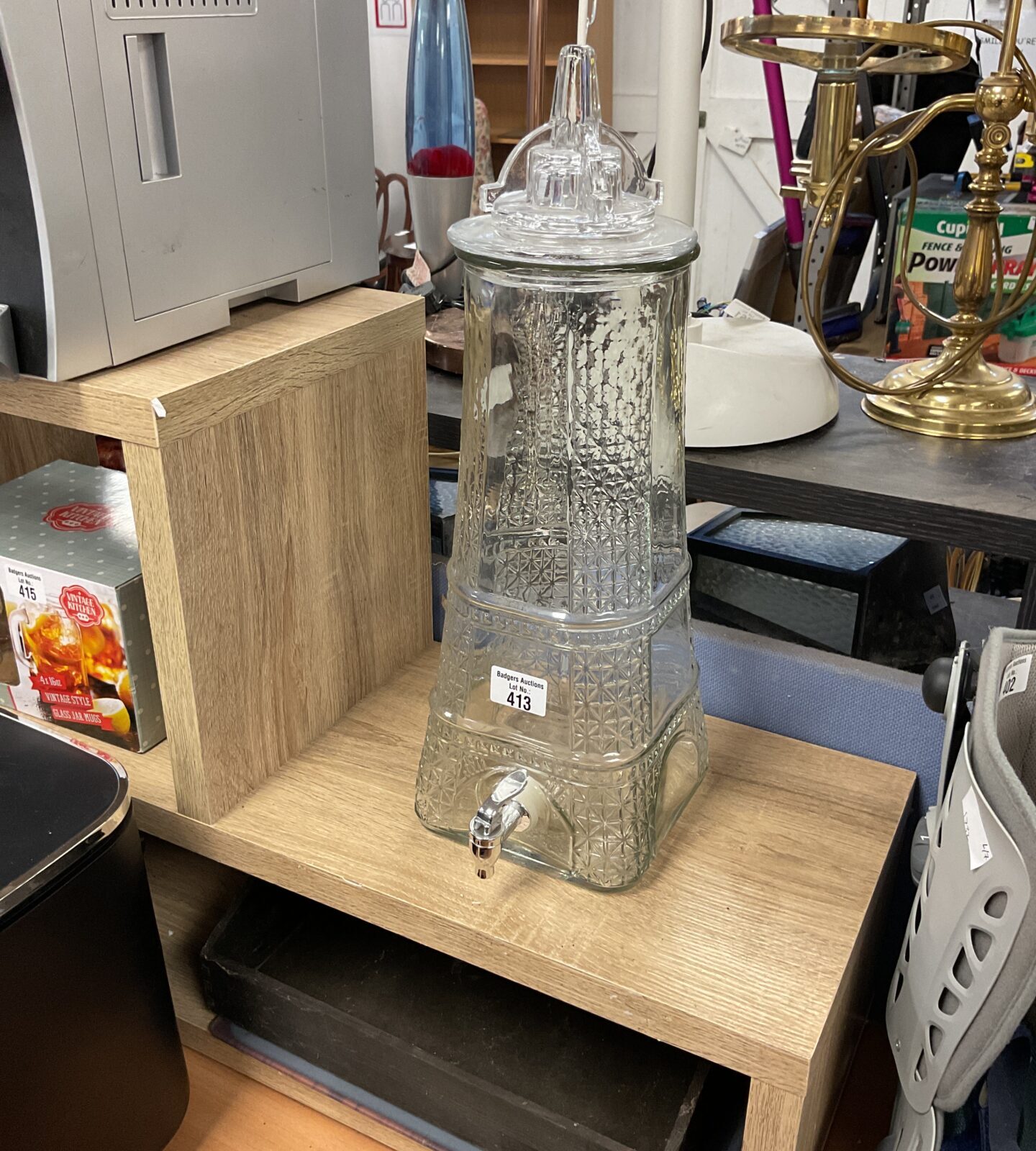 Glass eiffel tower shaped drink dispenser