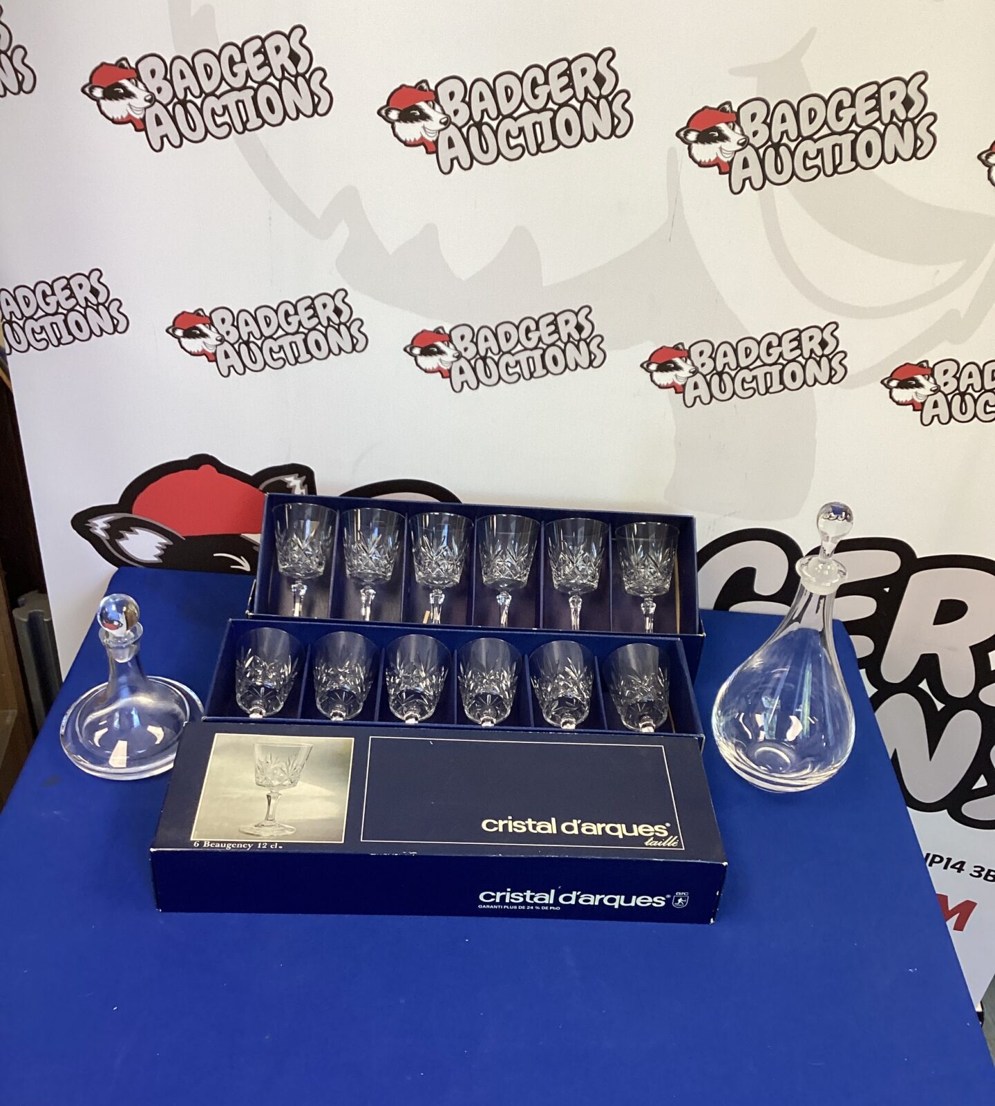 Sets of Crystal Wine Glasses with Decanters