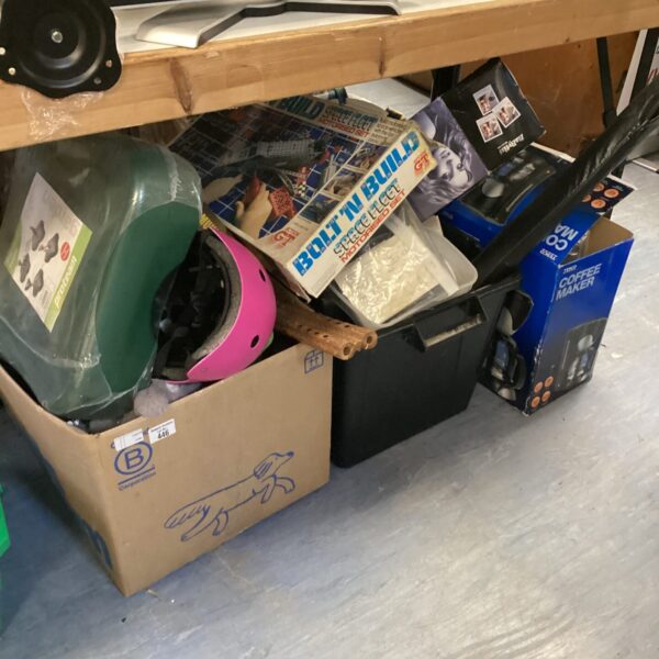 Large mixed job lot of house clearance inc action GT bolt n build, coffee maker & proteam parasol base