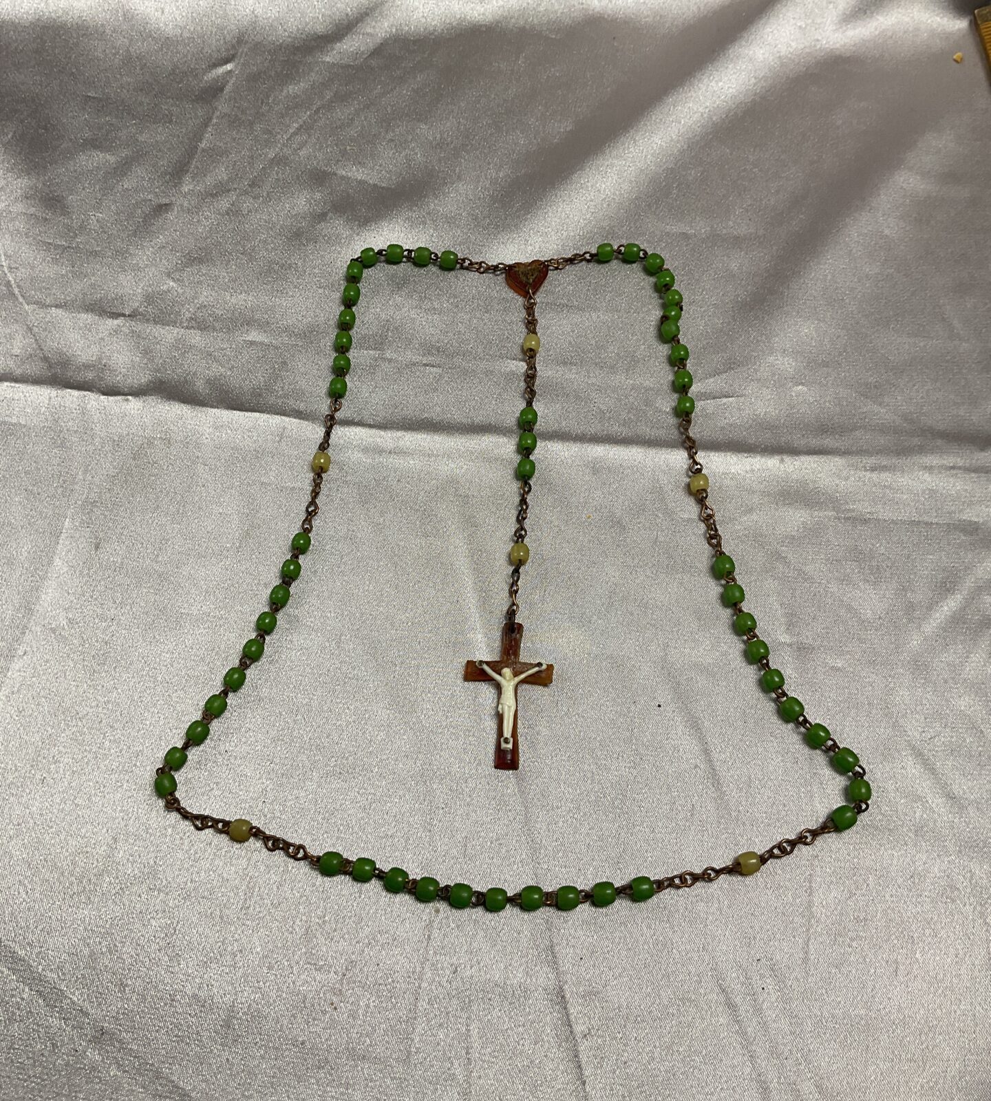 Green stone bead rosary necklace