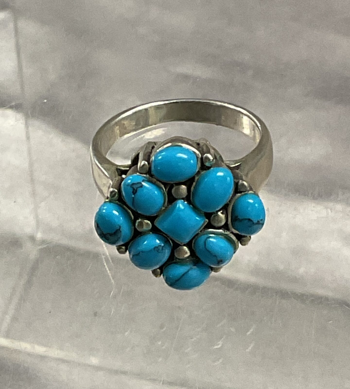 925 silver turquoise stone cluster ring size n