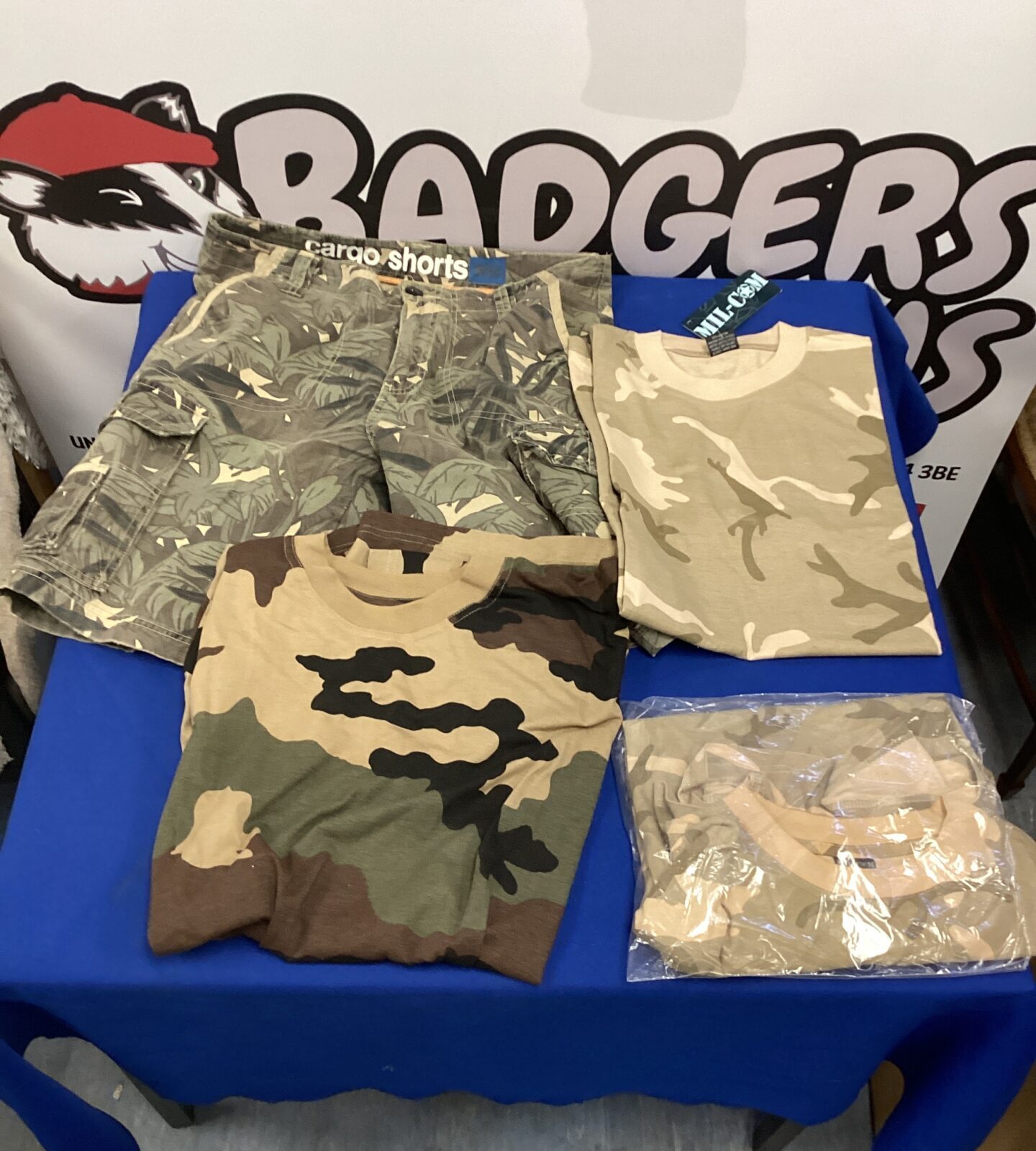 pair of camo shorts & 3 new tshirts