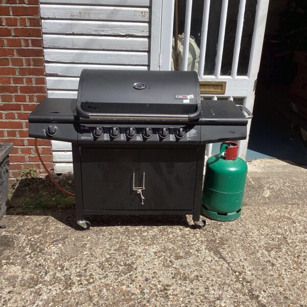 Cosmo Grill gas BBQ with gas bottle and cover in used condition.