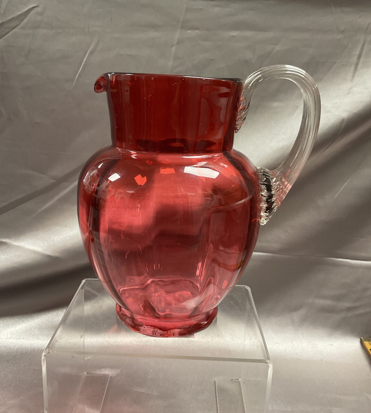 Antique  hand blown cranberry glass jug 7 1/2 inches high