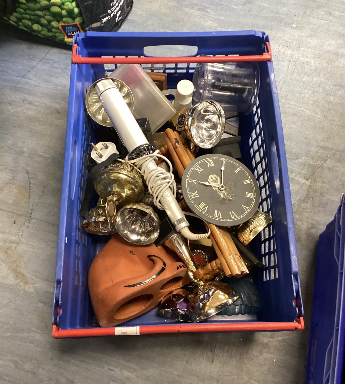 Box of trophies lamps & clocks