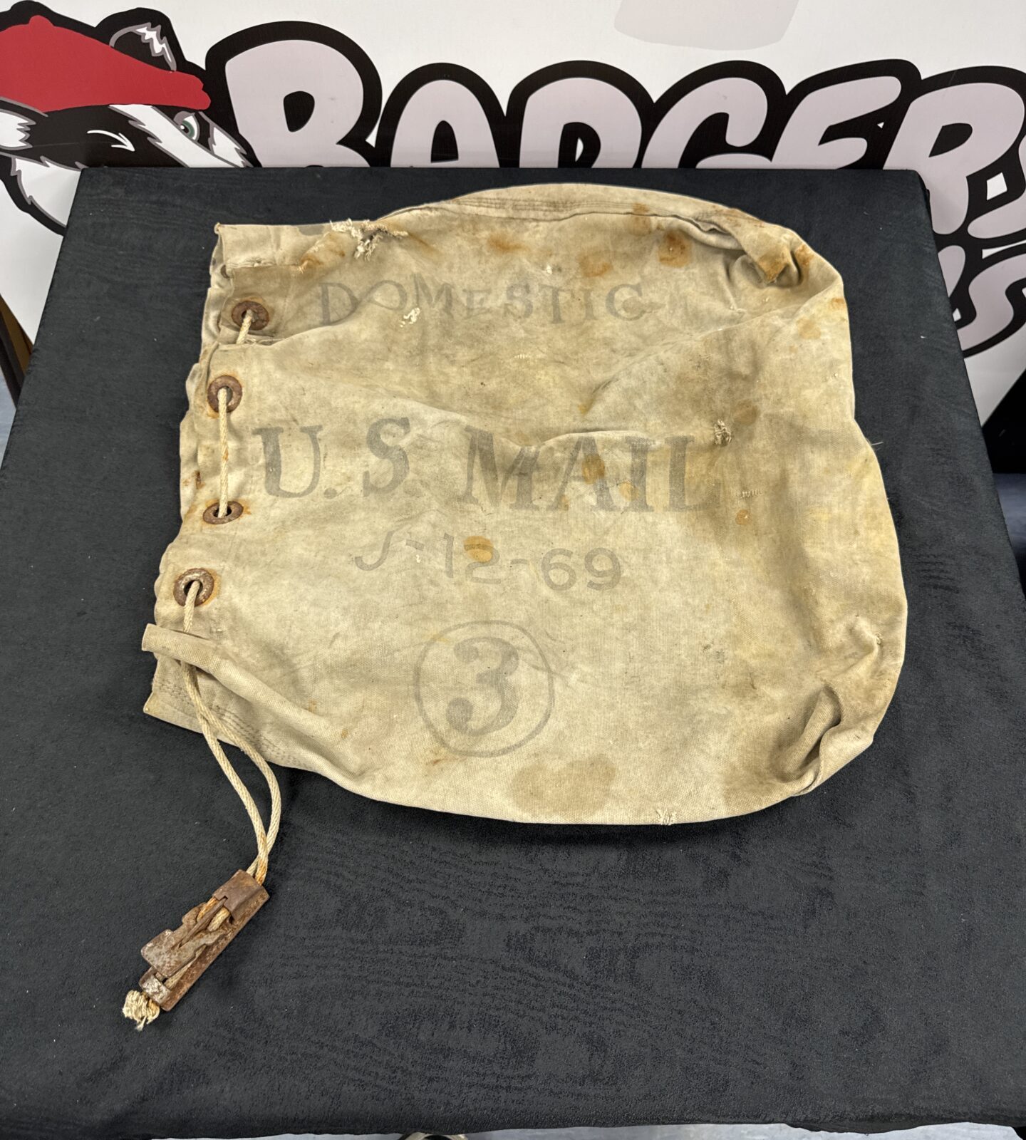 Vintage 1969 dated US mail canvas postage bag