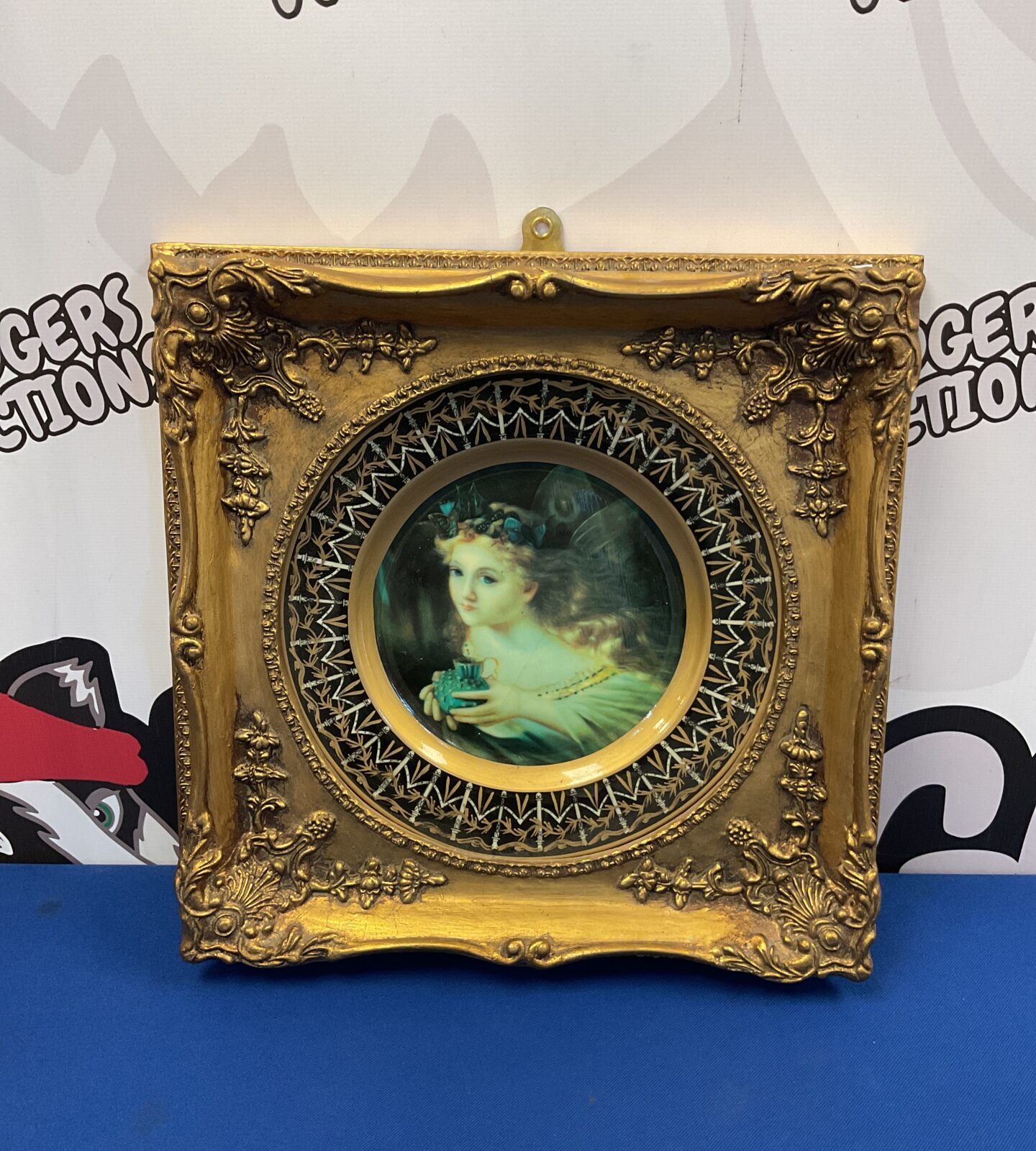 oeoetzuch oeschitze gilt framed porcelain germanic plate of a fairy