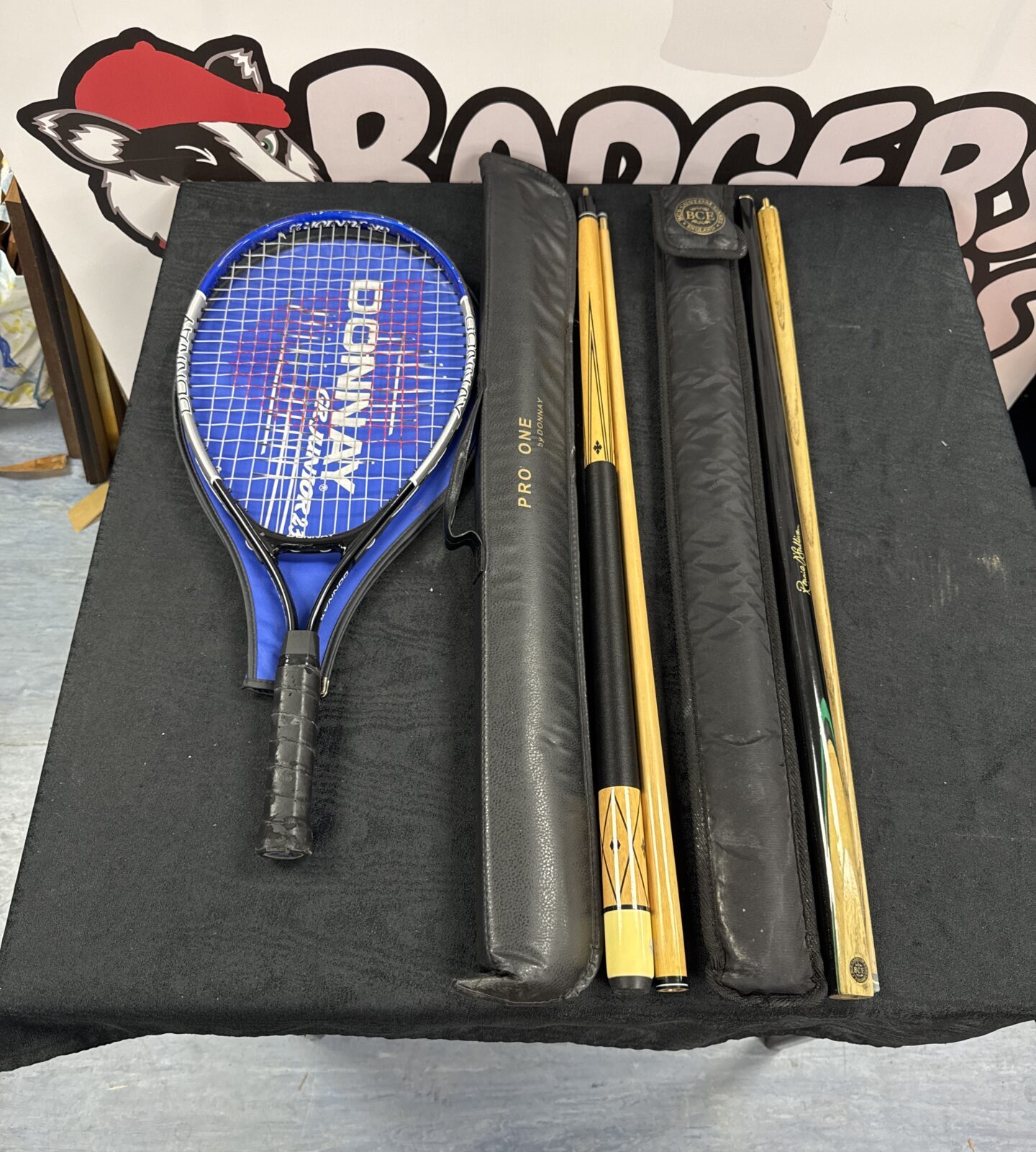Donnay gr junior 23 tennis racket, Donnay pro one pool cue & bce Ronnie O’Sullivan snooker cue