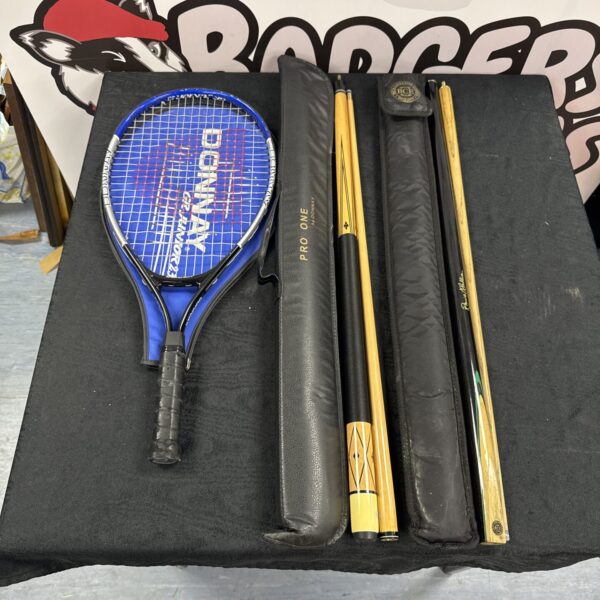 Donnay gr junior 23 tennis racket, Donnay pro one pool cue & bce Ronnie O’Sullivan snooker cue