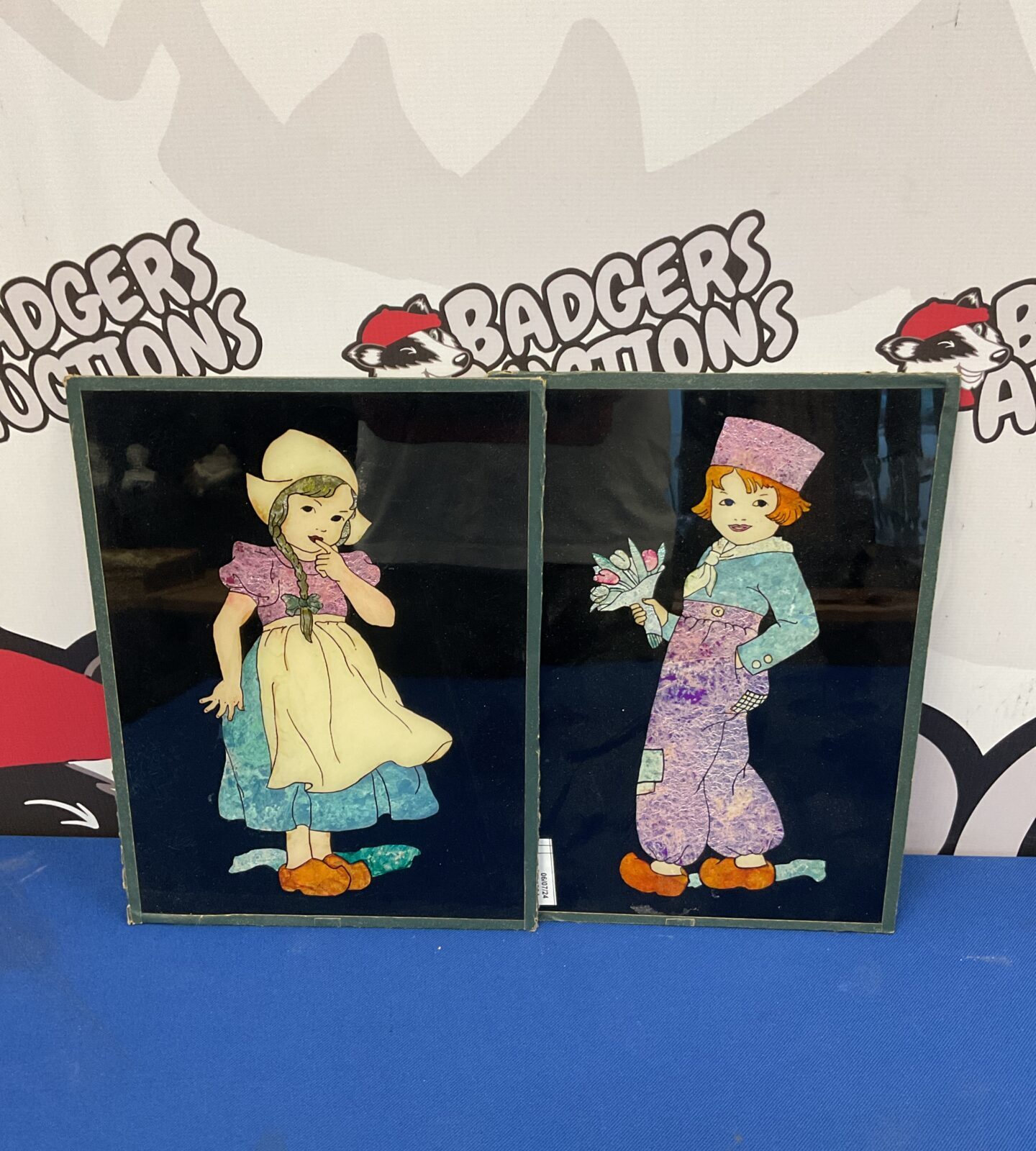 Pair of prints on glass of young dutch girl & boy