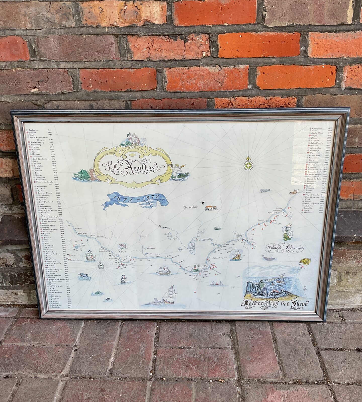 Agulhas begraafplaas van skepe framed sunken ship graveyard map