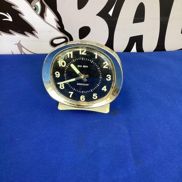 Vintage Westclox Big Ben alarm clock with black dial.