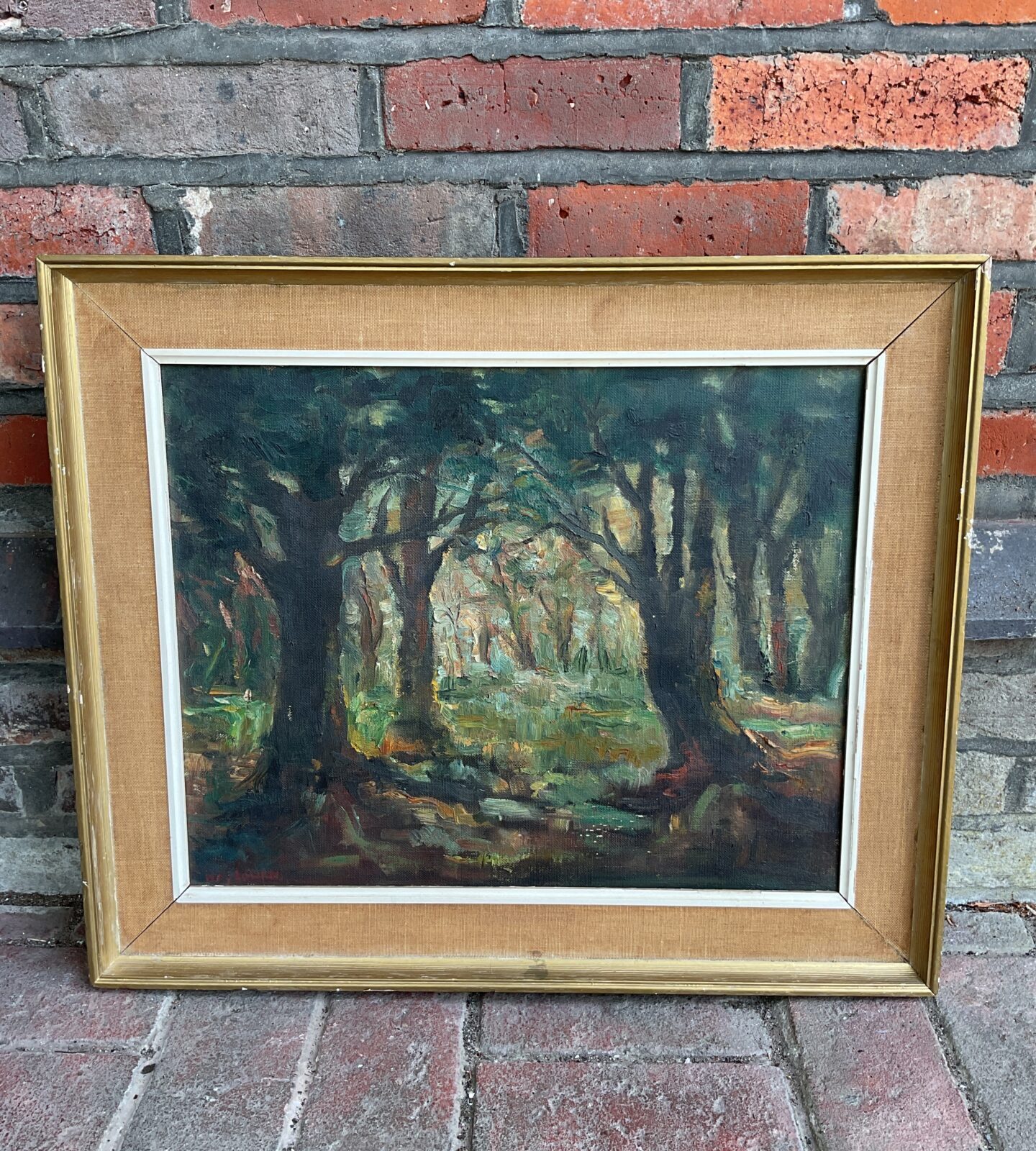20th century mat lowen signed oil painting of a woodland scene
