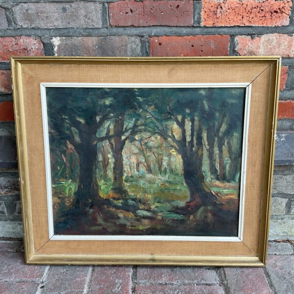 20th century mat lowen signed oil painting of a woodland scene