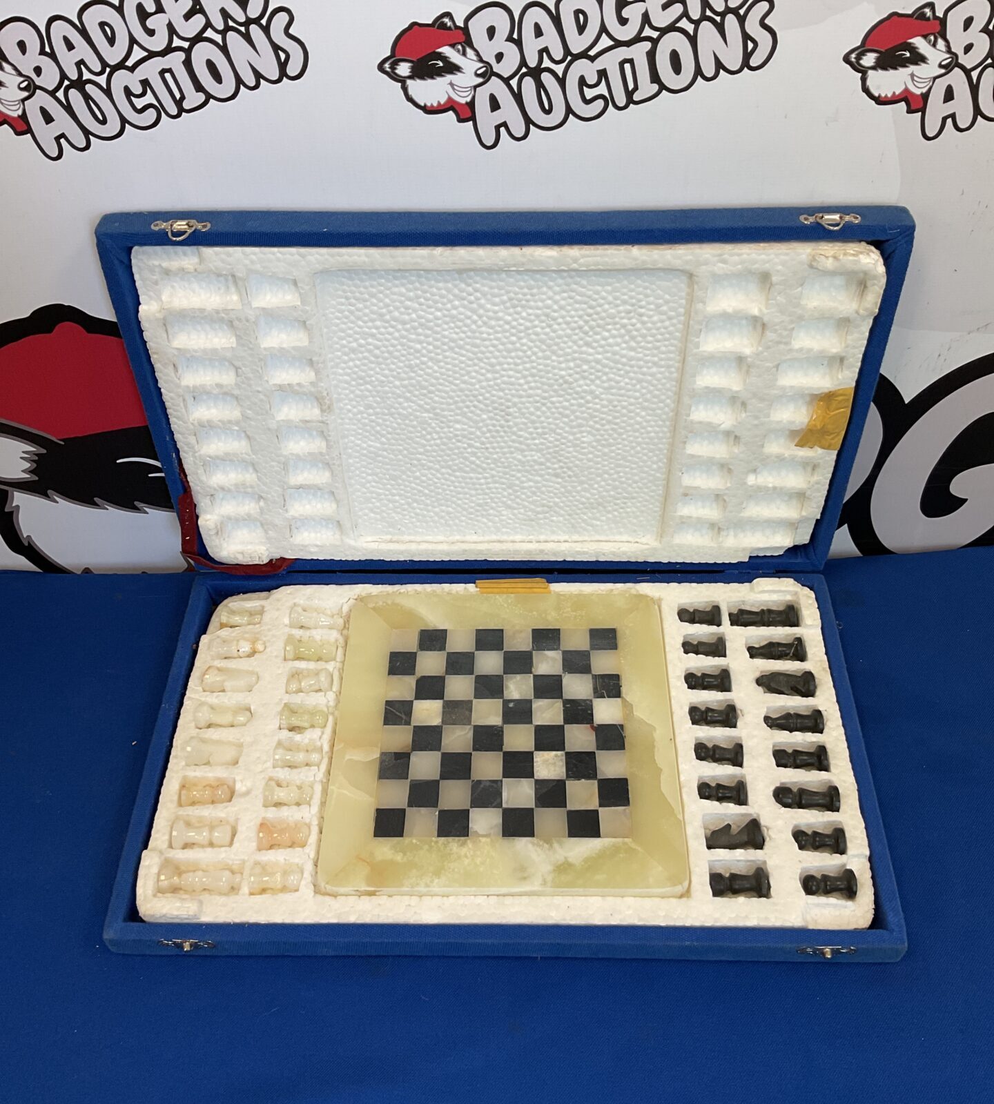 Vintage marble chess set in case