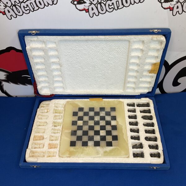 Vintage marble chess set in case