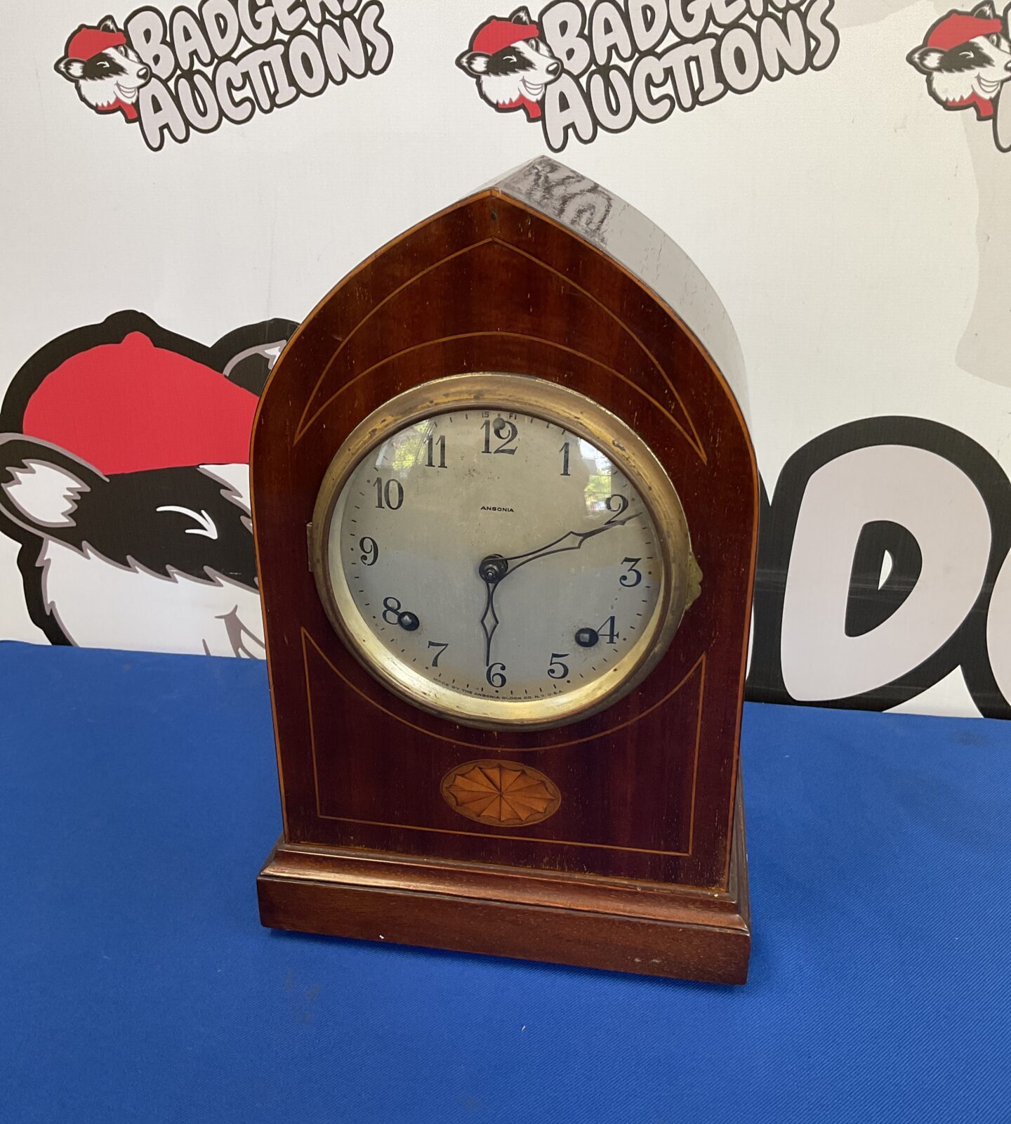 ansonia clock co lancet mantle clock with pendulum & key