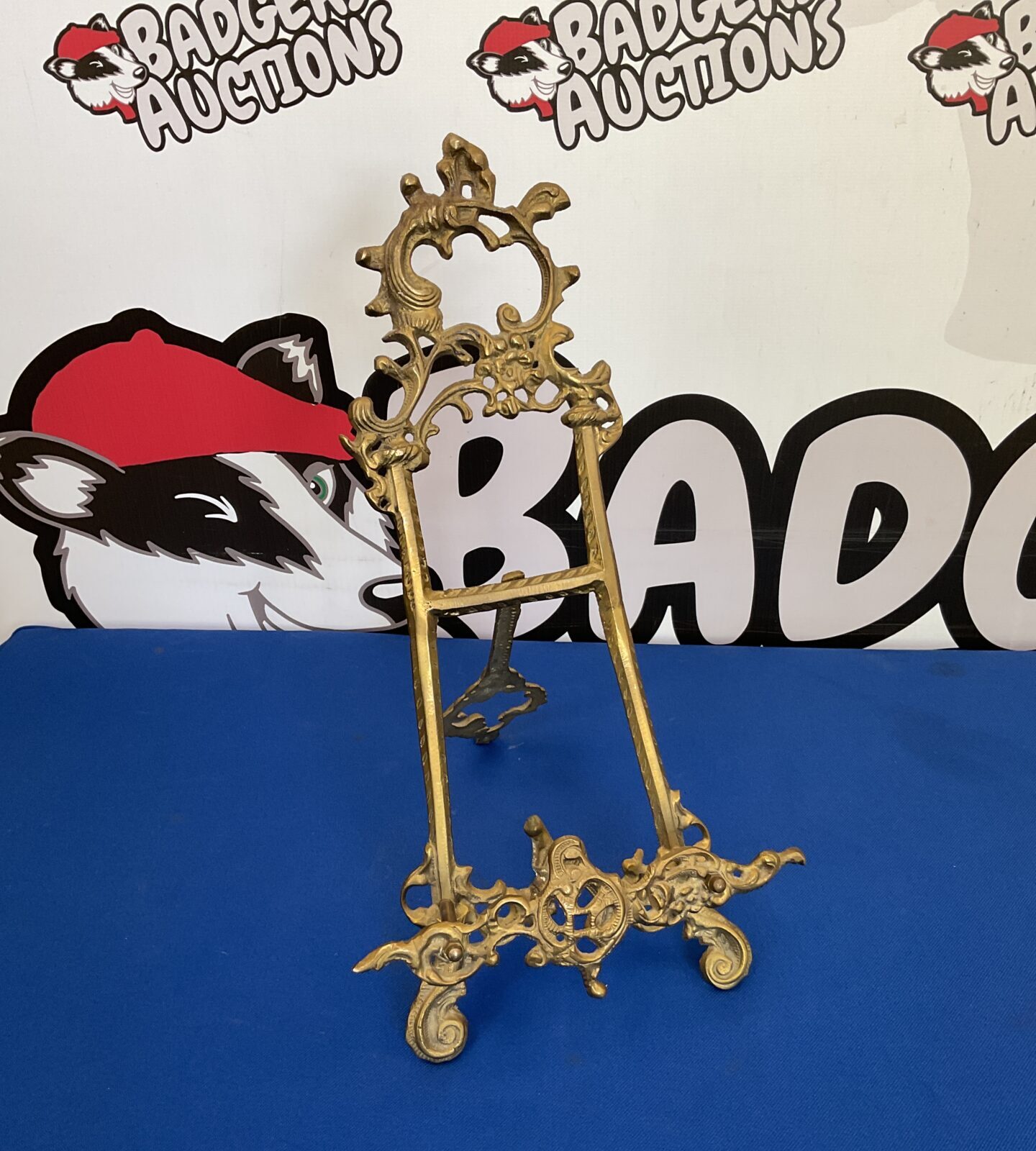 Antique ornate brass picture easel