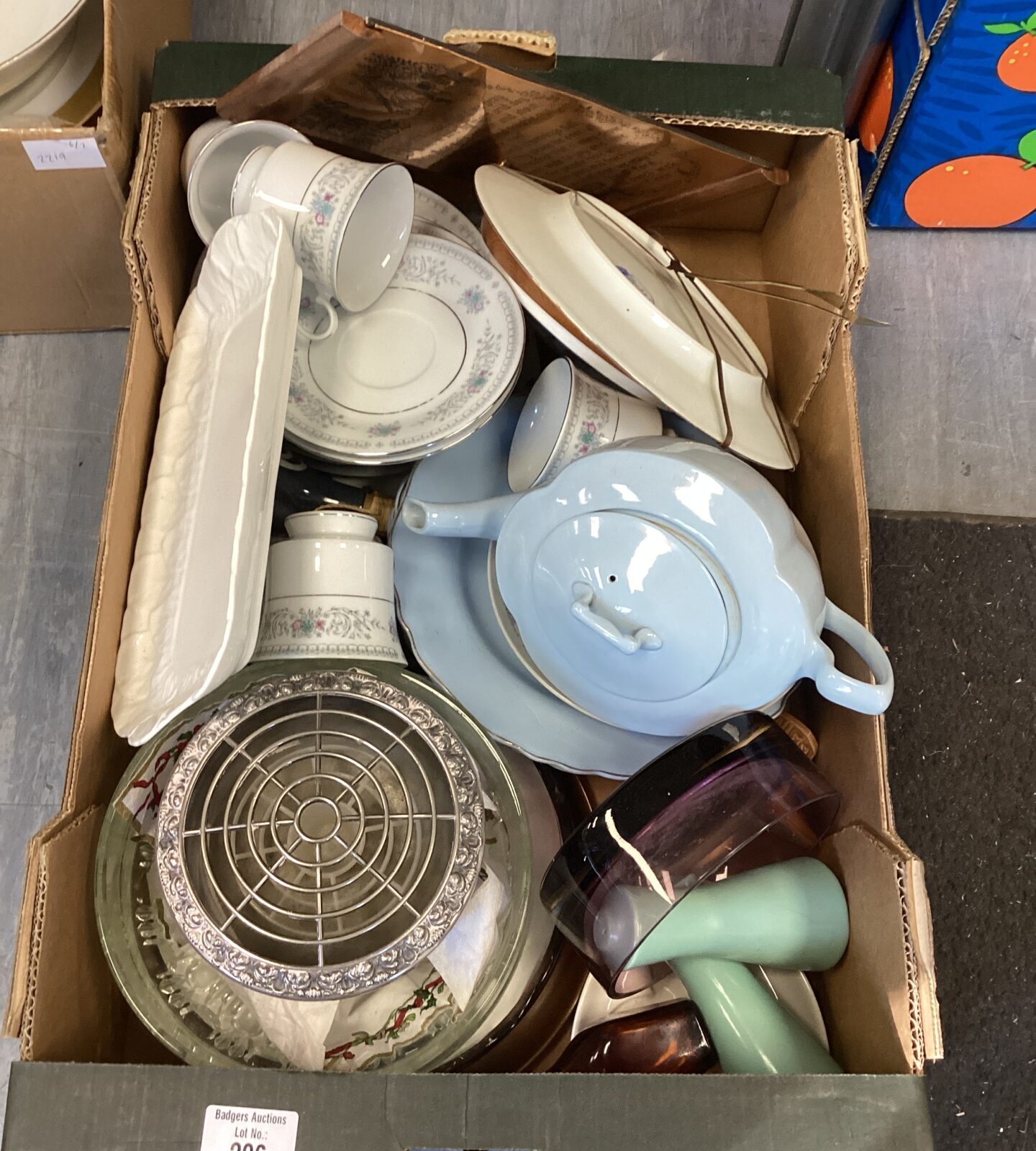 Box of mixed china and other items inc Rose Bowl