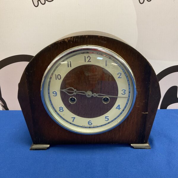 Mid century smiths Enfield mantle clock with pendulum & key