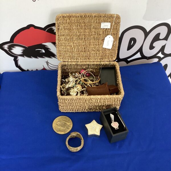 Badket with mixed contents inc costume jewellery