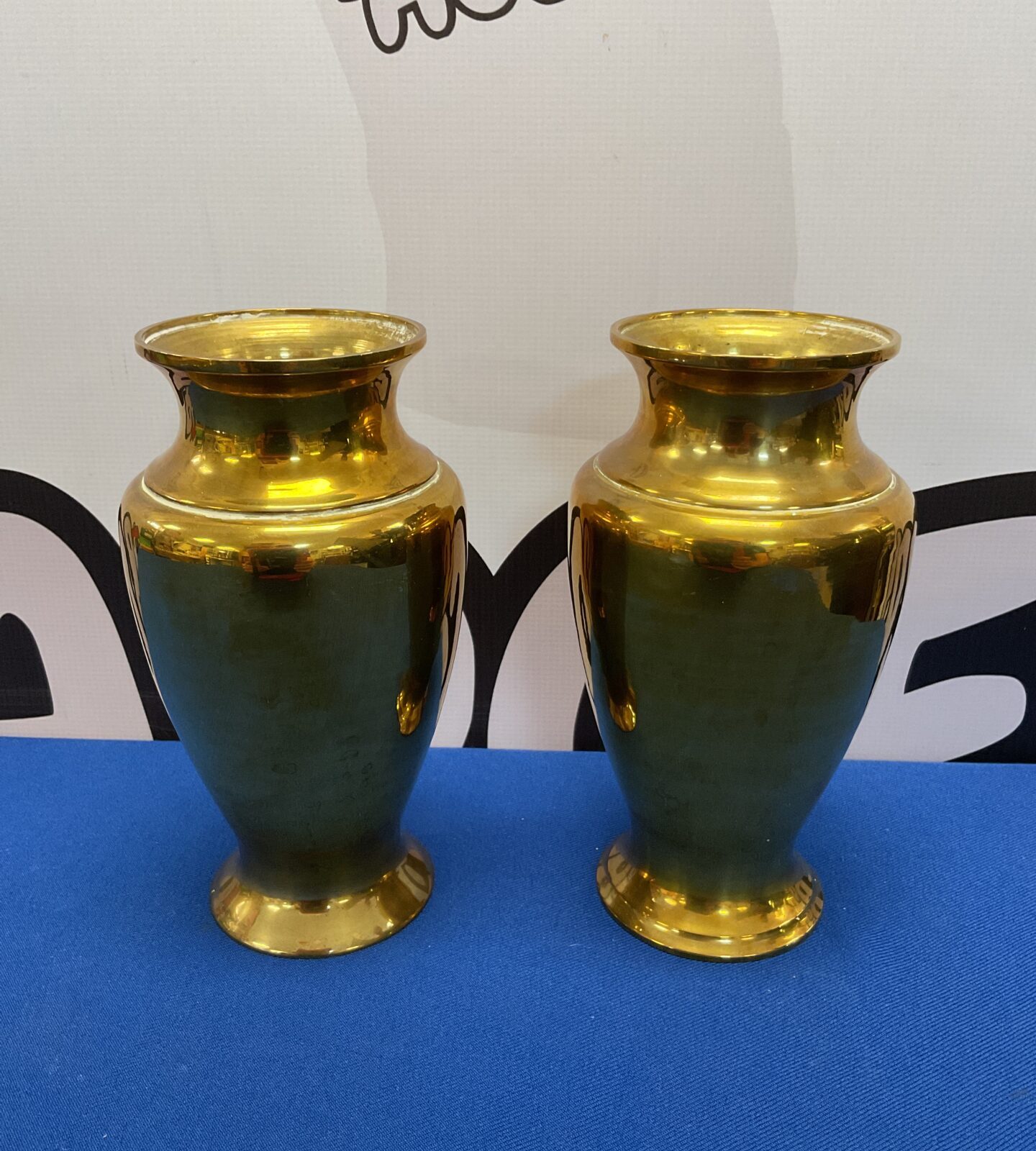 Pair of heavy brass 7” tall urn vases