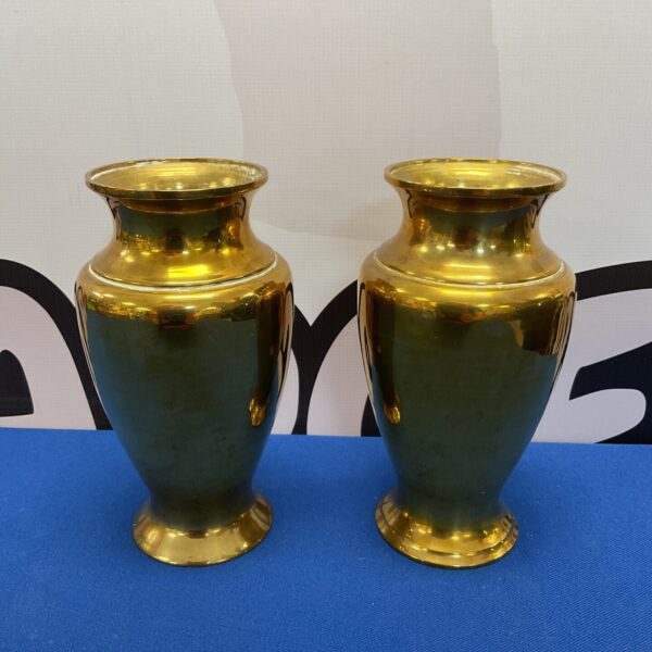 Pair of heavy brass 7” tall urn vases