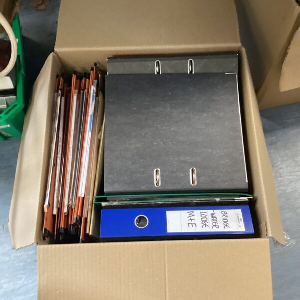 Box of stationary ring binders & filing cabinet separates