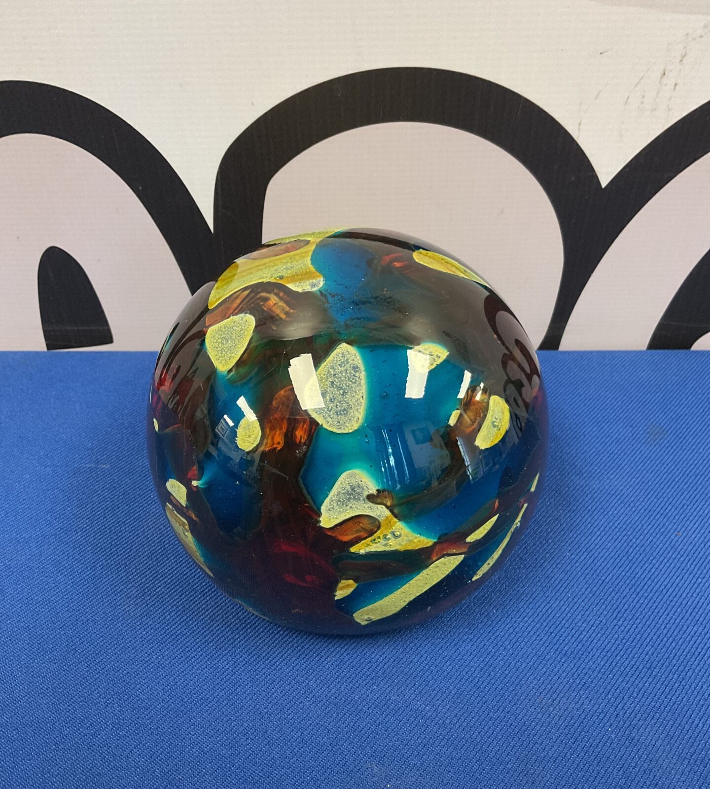 Large medina red & blue glass paperweight