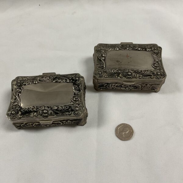 Two design philipp Silver plate trinket boxes