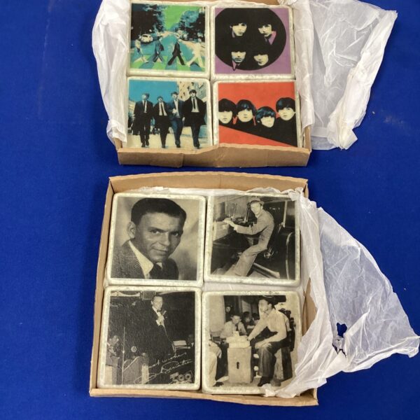 Two sets of Coasters featuring The Beatles and Frank Sinatra