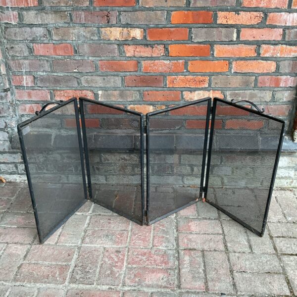 Vintage iron & mesh quad fold firescreen