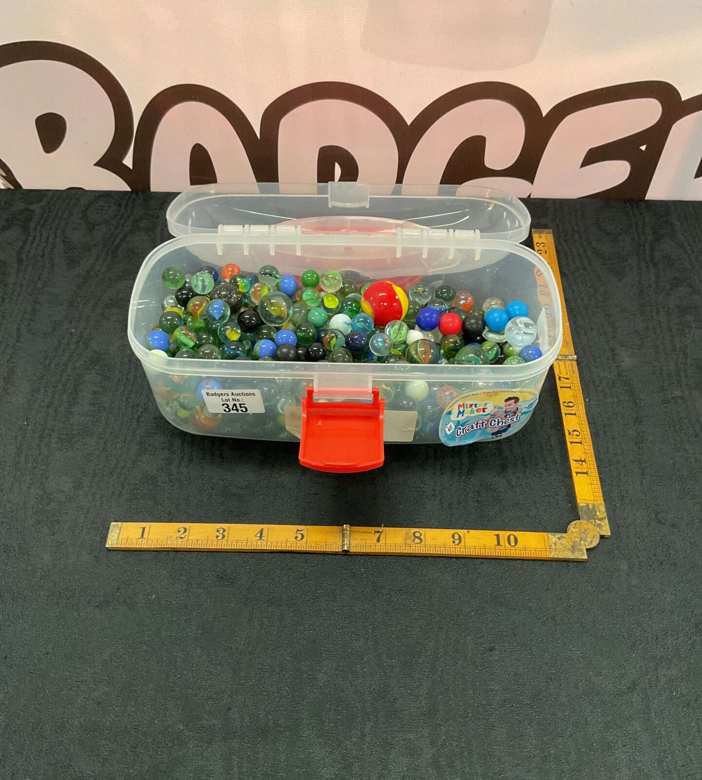 Tub of mixed marbles