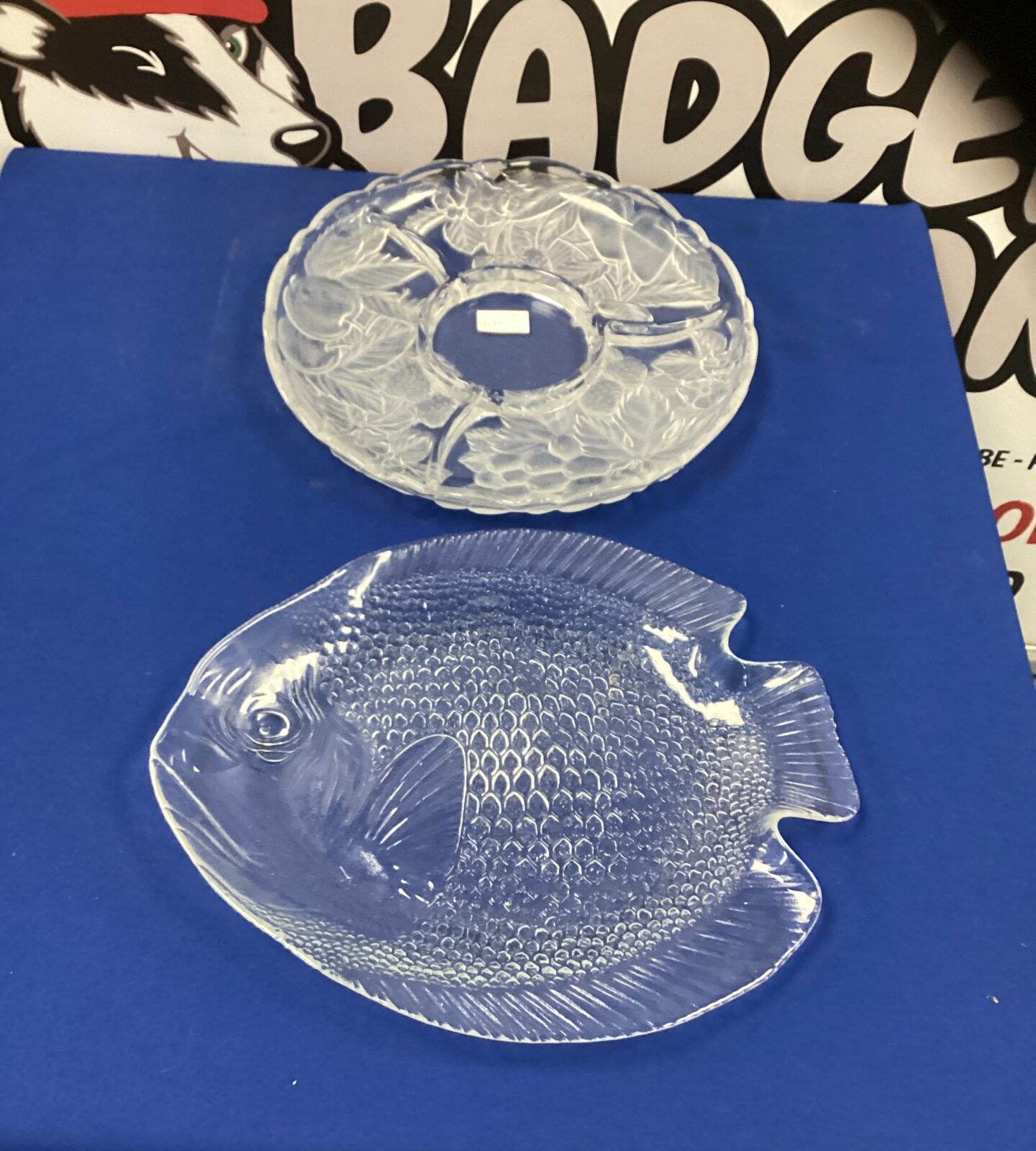 Two Glass serving Platers inc Fish design