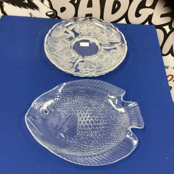 Two Glass serving Platers inc Fish design