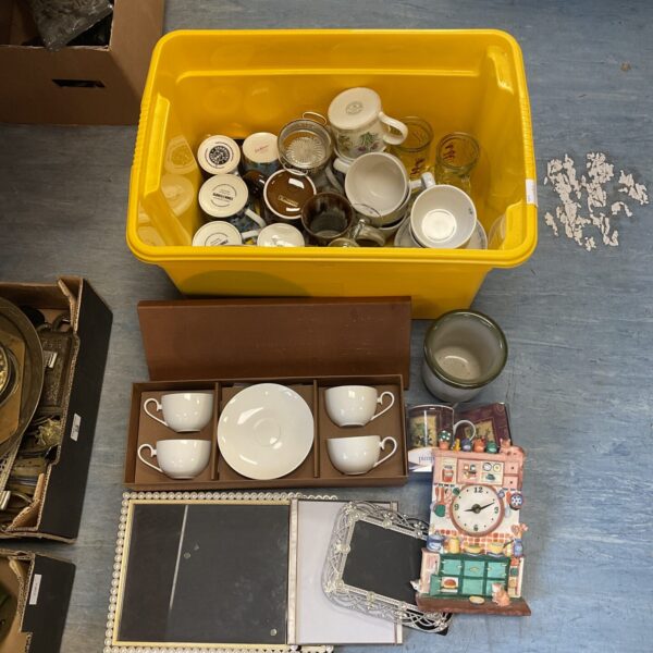 Collection of mugs including cath kidston, portmeirion with photo frames & moira pot