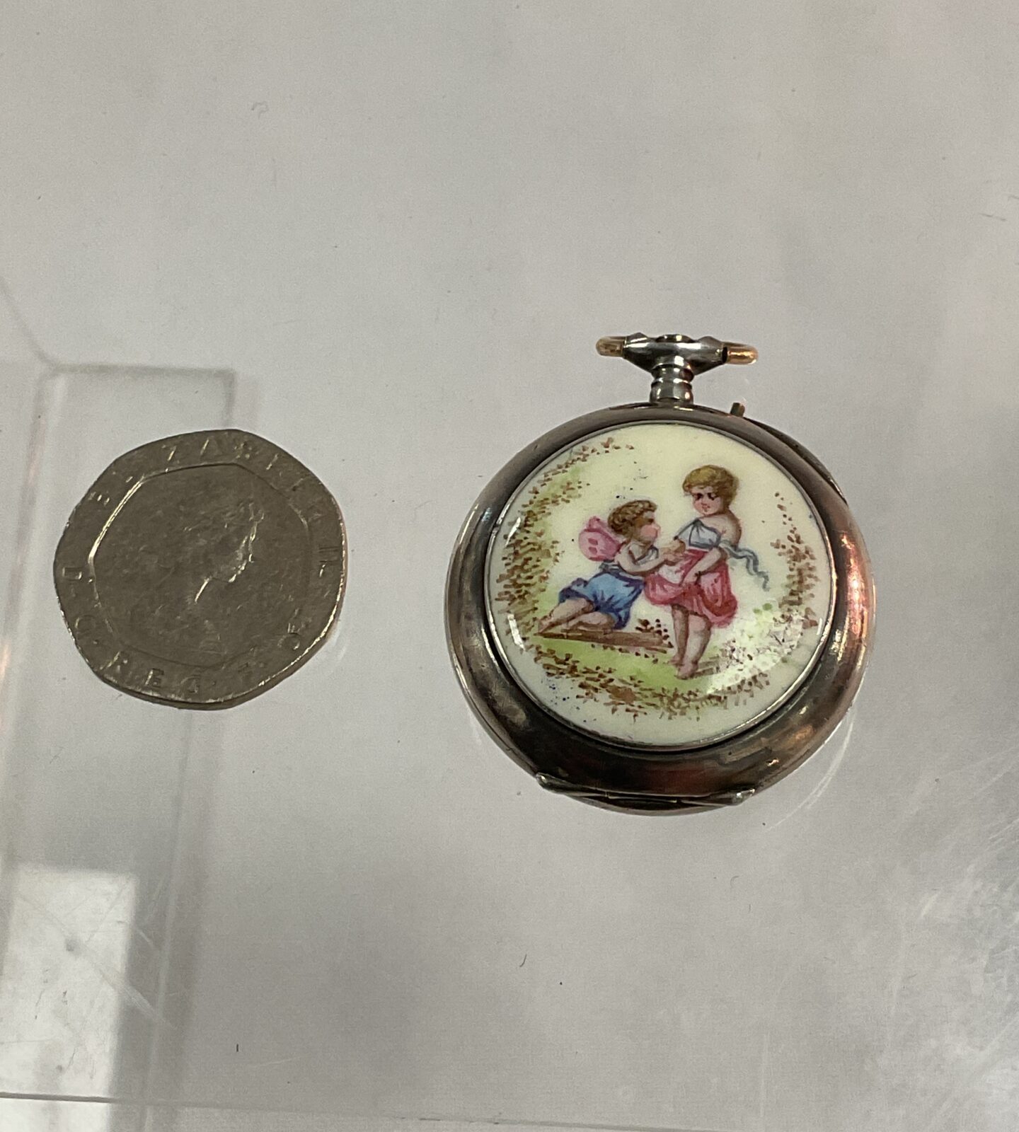 935 silver enamel ladies pocket watch spares or repair - Image 2