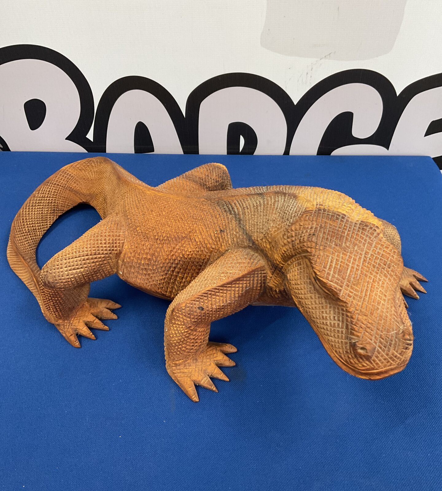 Carved pine 16” Komodo dragon lizard