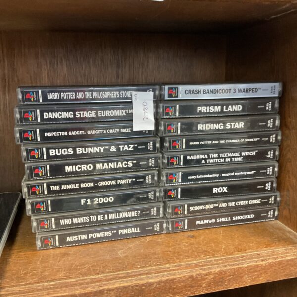 Collection of sony PlayStation games including harry potter & bugs bunny