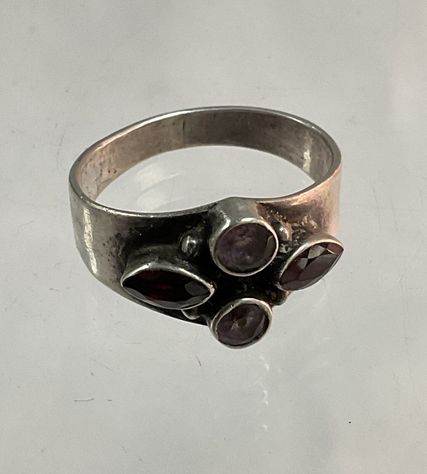 modern Ruby and amethyst four stone ring size o