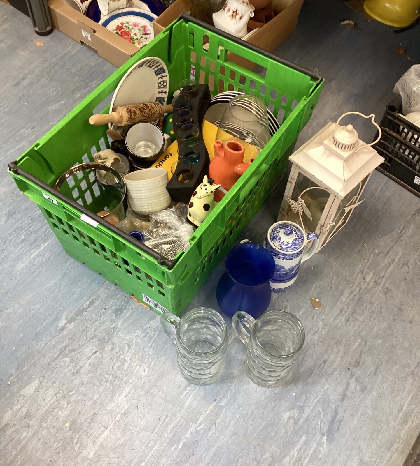 Large box of mixed items inc Candle Lantern