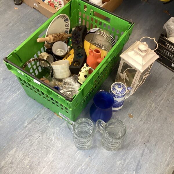 Large box of mixed items inc Candle Lantern