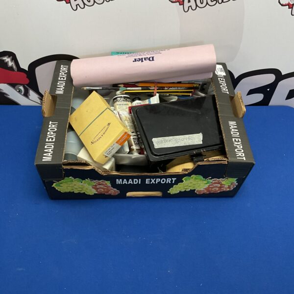 Box of arts amd crafts items inc brushes and paints