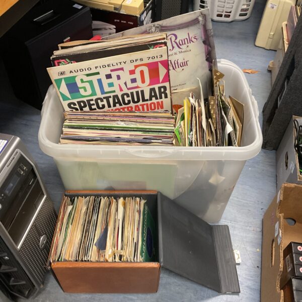 Large box of 12” & 7” vinyl records